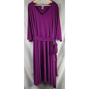 Catherines Midi Dress Women's Plus Size 2X Stretch Jersey Belted 3/4 Sleeve NWT